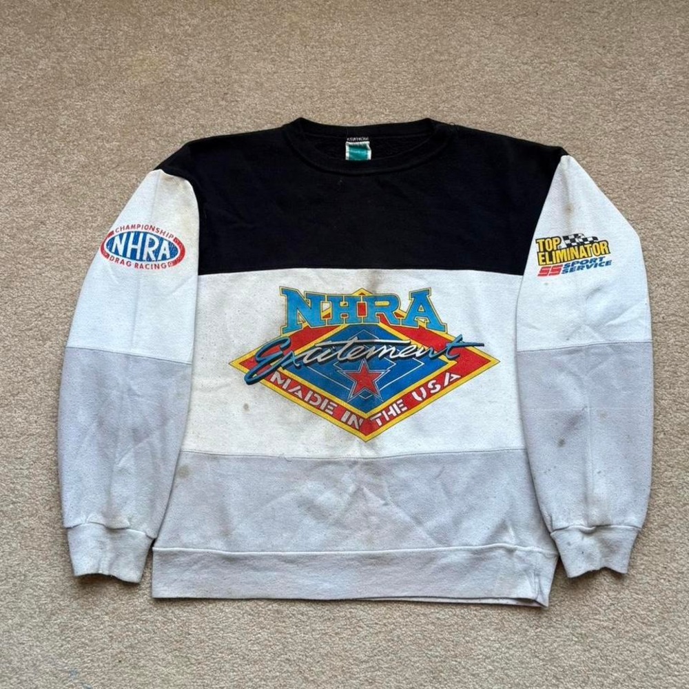 NHRA‎ Racing Tour Double Sided Graphic Crewneck Sweatshirt Vtg 1980s Retro